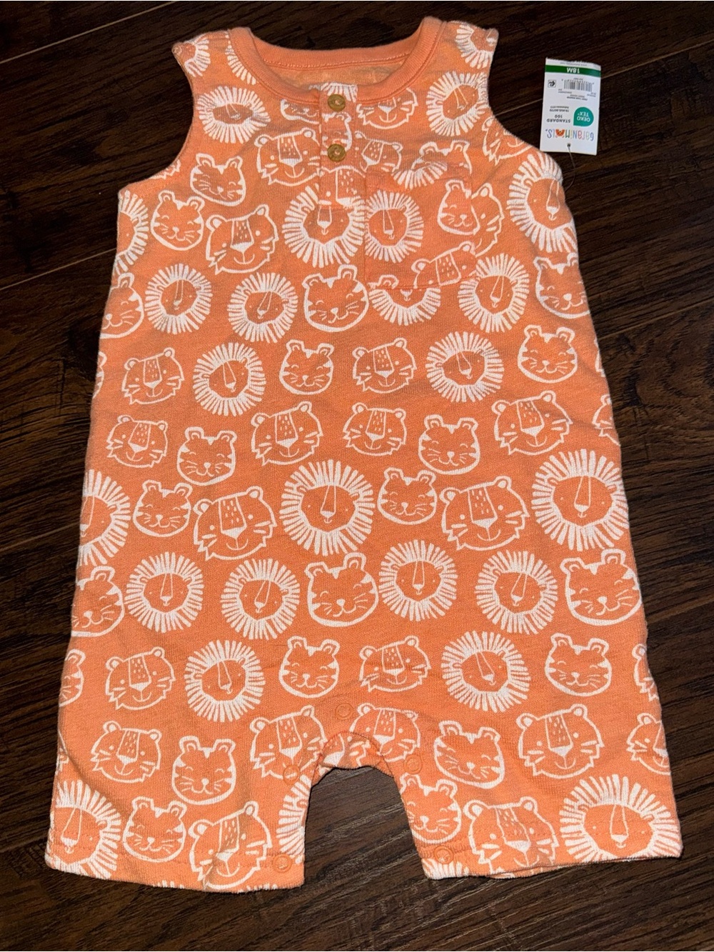 Children's Sleeveless Orange Lion Print One-Piece Romper